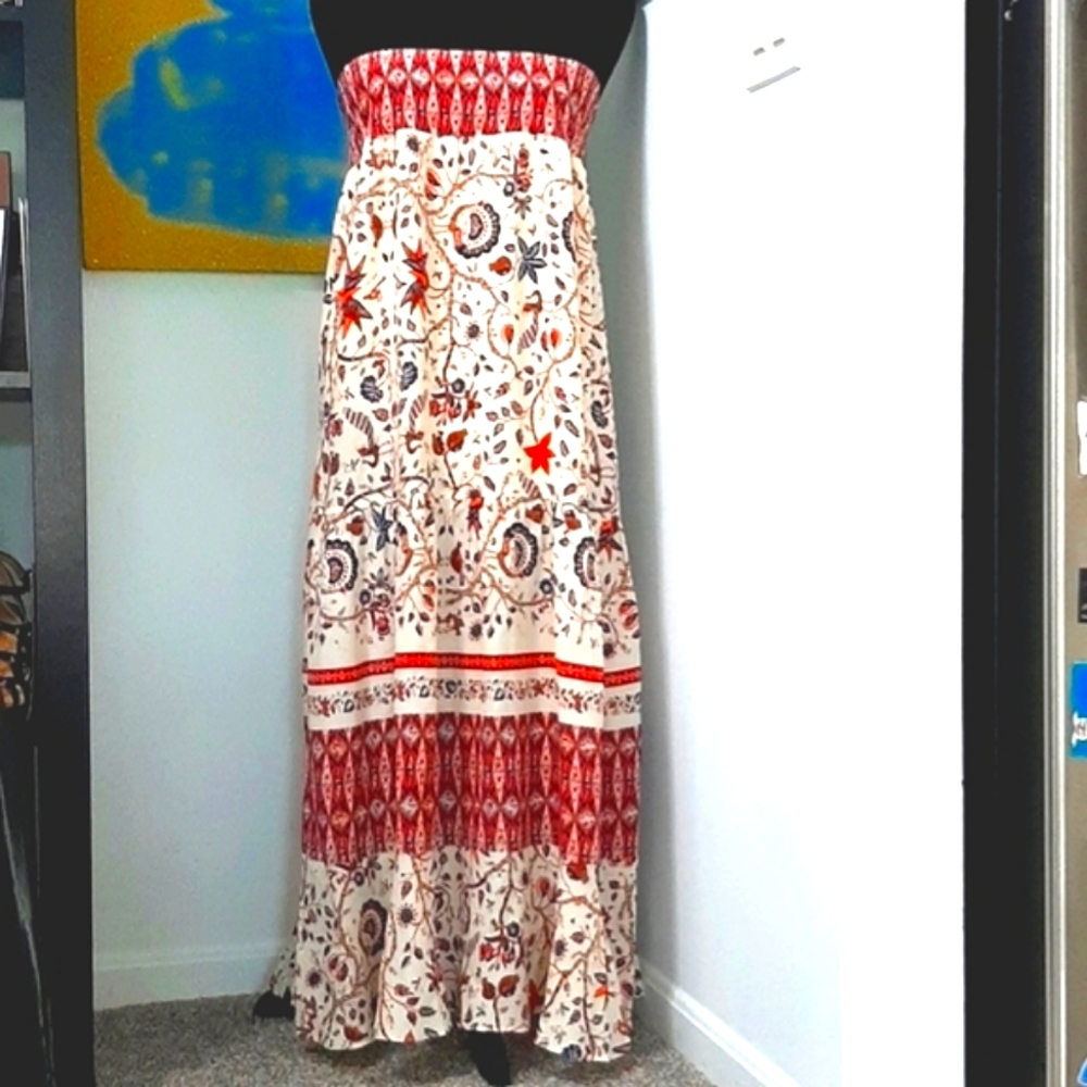 NWT Nicole Miller boho strapless maxi dress